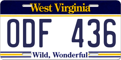 WV license plate ODF436