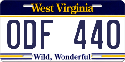 WV license plate ODF440