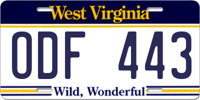 WV license plate ODF443