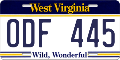 WV license plate ODF445