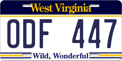WV license plate ODF447