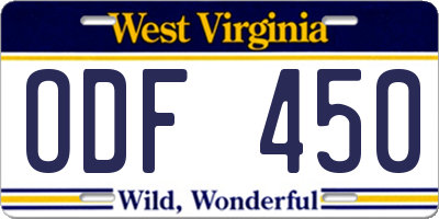 WV license plate ODF450
