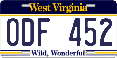 WV license plate ODF452