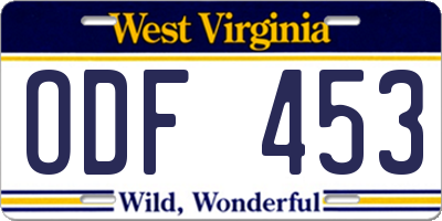 WV license plate ODF453