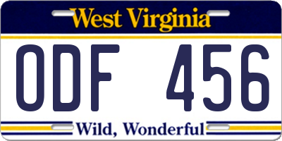 WV license plate ODF456