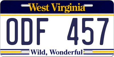 WV license plate ODF457