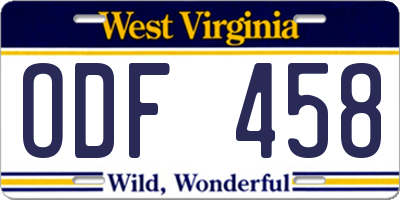 WV license plate ODF458