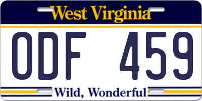 WV license plate ODF459