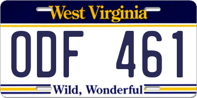 WV license plate ODF461