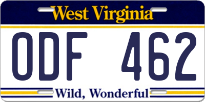 WV license plate ODF462