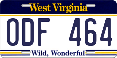 WV license plate ODF464