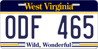 WV license plate ODF465