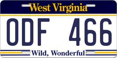 WV license plate ODF466