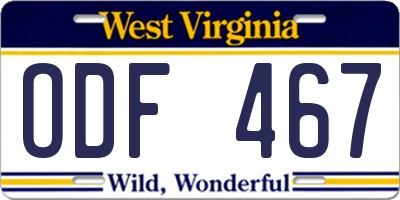 WV license plate ODF467
