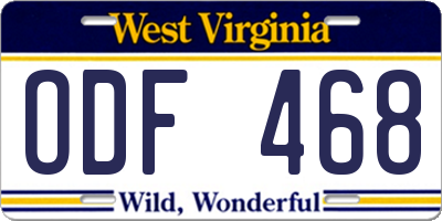 WV license plate ODF468