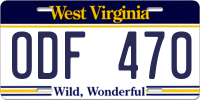 WV license plate ODF470