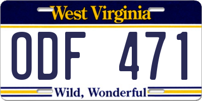 WV license plate ODF471
