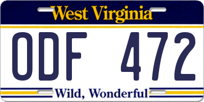 WV license plate ODF472