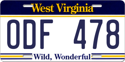 WV license plate ODF478