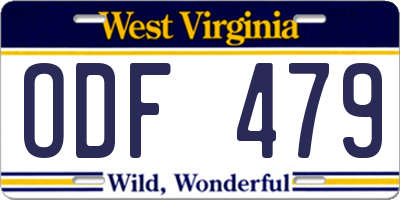WV license plate ODF479