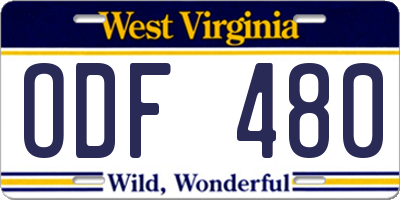 WV license plate ODF480