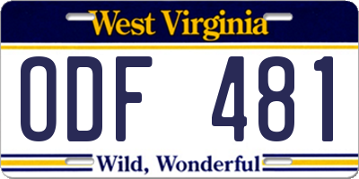 WV license plate ODF481