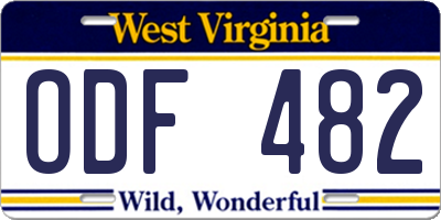 WV license plate ODF482