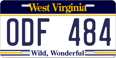 WV license plate ODF484