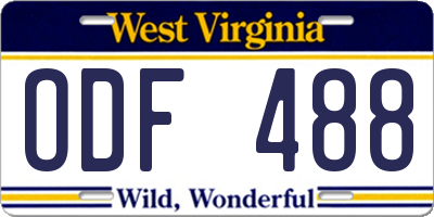 WV license plate ODF488