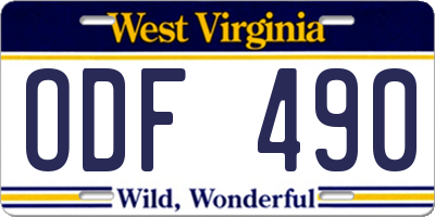 WV license plate ODF490