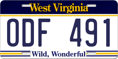 WV license plate ODF491