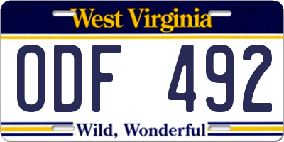 WV license plate ODF492