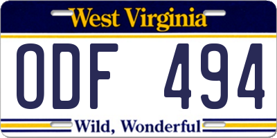 WV license plate ODF494