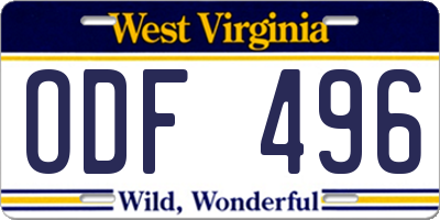 WV license plate ODF496