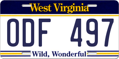 WV license plate ODF497