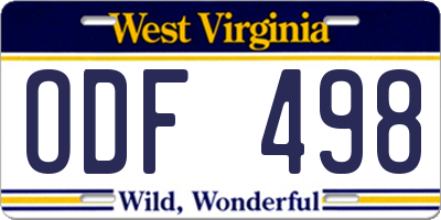 WV license plate ODF498