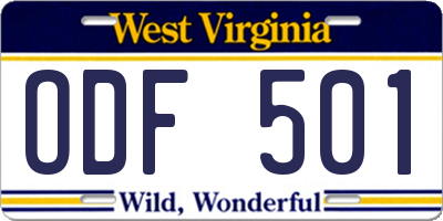 WV license plate ODF501