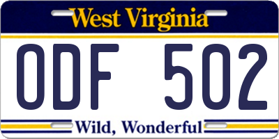 WV license plate ODF502