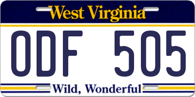 WV license plate ODF505