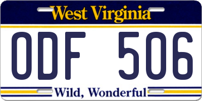 WV license plate ODF506