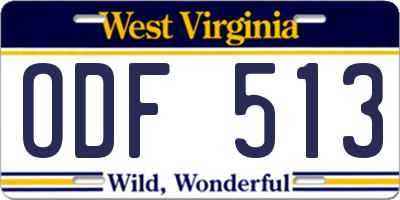 WV license plate ODF513
