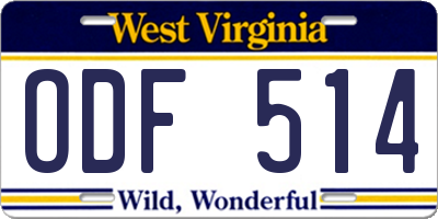 WV license plate ODF514