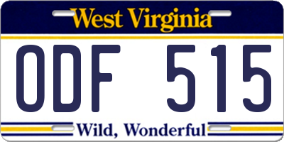 WV license plate ODF515