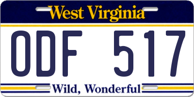 WV license plate ODF517
