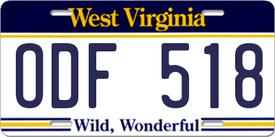 WV license plate ODF518