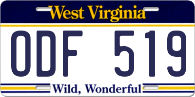 WV license plate ODF519