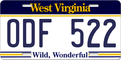 WV license plate ODF522