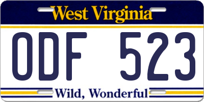 WV license plate ODF523