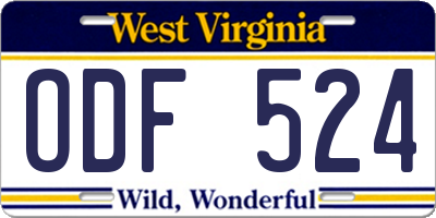 WV license plate ODF524