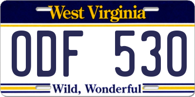 WV license plate ODF530
